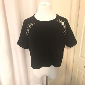 Black Crop Top w/ Silver grommets